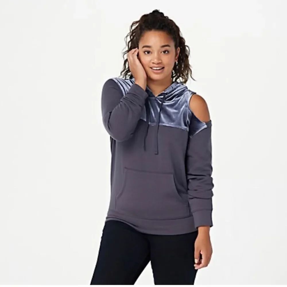 NWOT All Worthy Hunter McGrady Mixed Media Velvet Hoodie - Picture 3 of 13